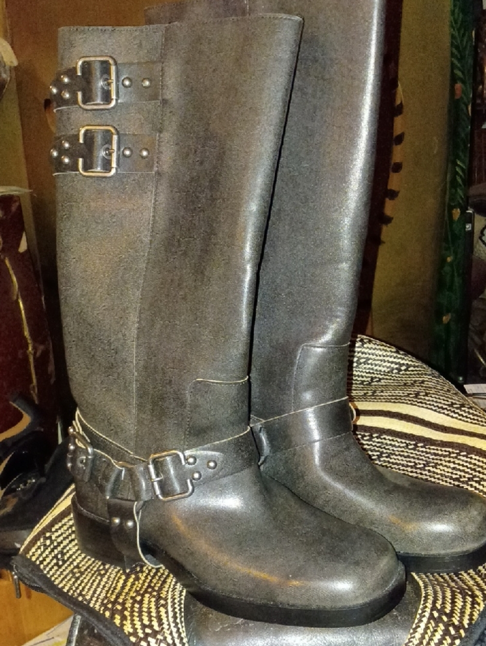 Stradivarius Tall Black Buckle Moto Riding Boots NWOT
